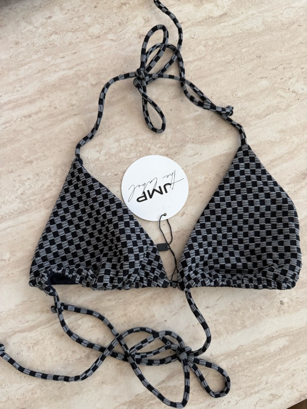 New JMP The Label Black & Gray Checkered Triangle Bikini Top
